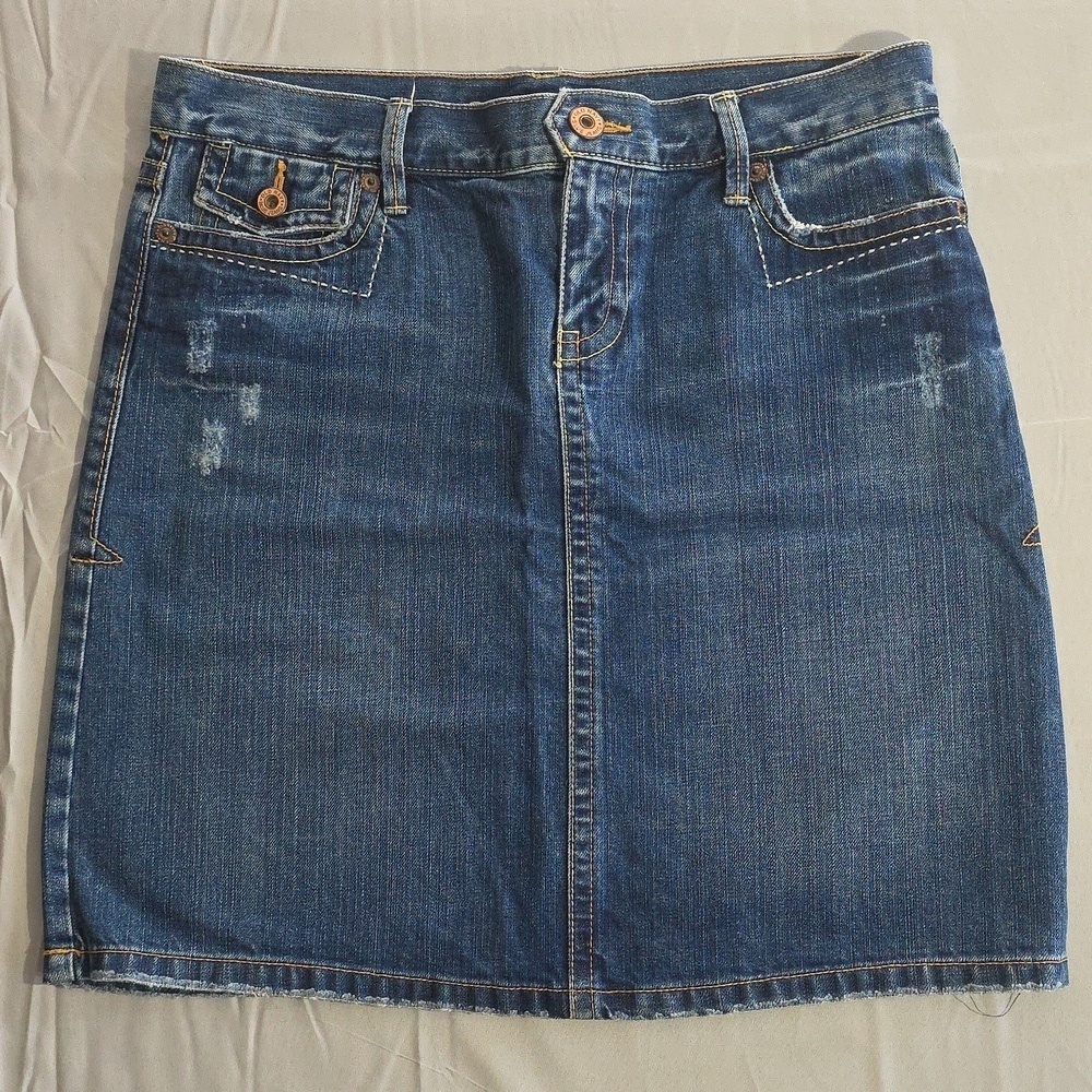 Old Navy Cotton Denim Embroidered Blue Skirt